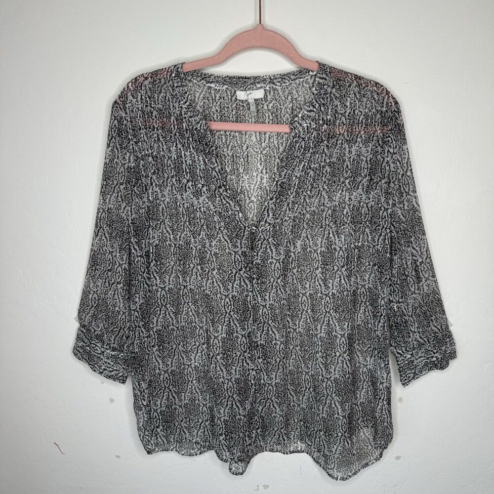 Joie 100% Silk Womens L Sheer Blouse Quiet Luxury Designer Timeless Mature Chic